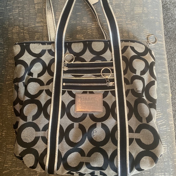 Coach Handbags - Coach Poppy Art Glamour Tote Silver/Black/Purple